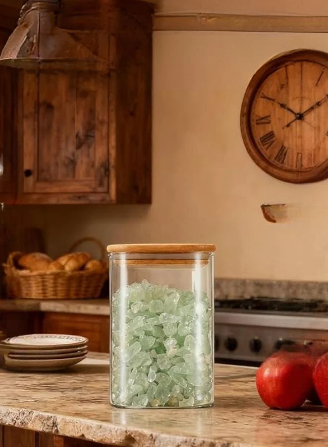 Casa Quesera 4 Pack 1100ml Rectangle Glass Jars with Bamboo Lids – Airtight Stackable Containers for Coffee, Sugar, Tea & Nuts